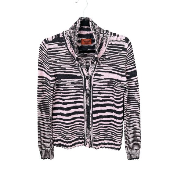 Missoni Striped Cashmere Cardigan Sweater Black & Pink Womens Size 42 Italy - Picture 1 of 3